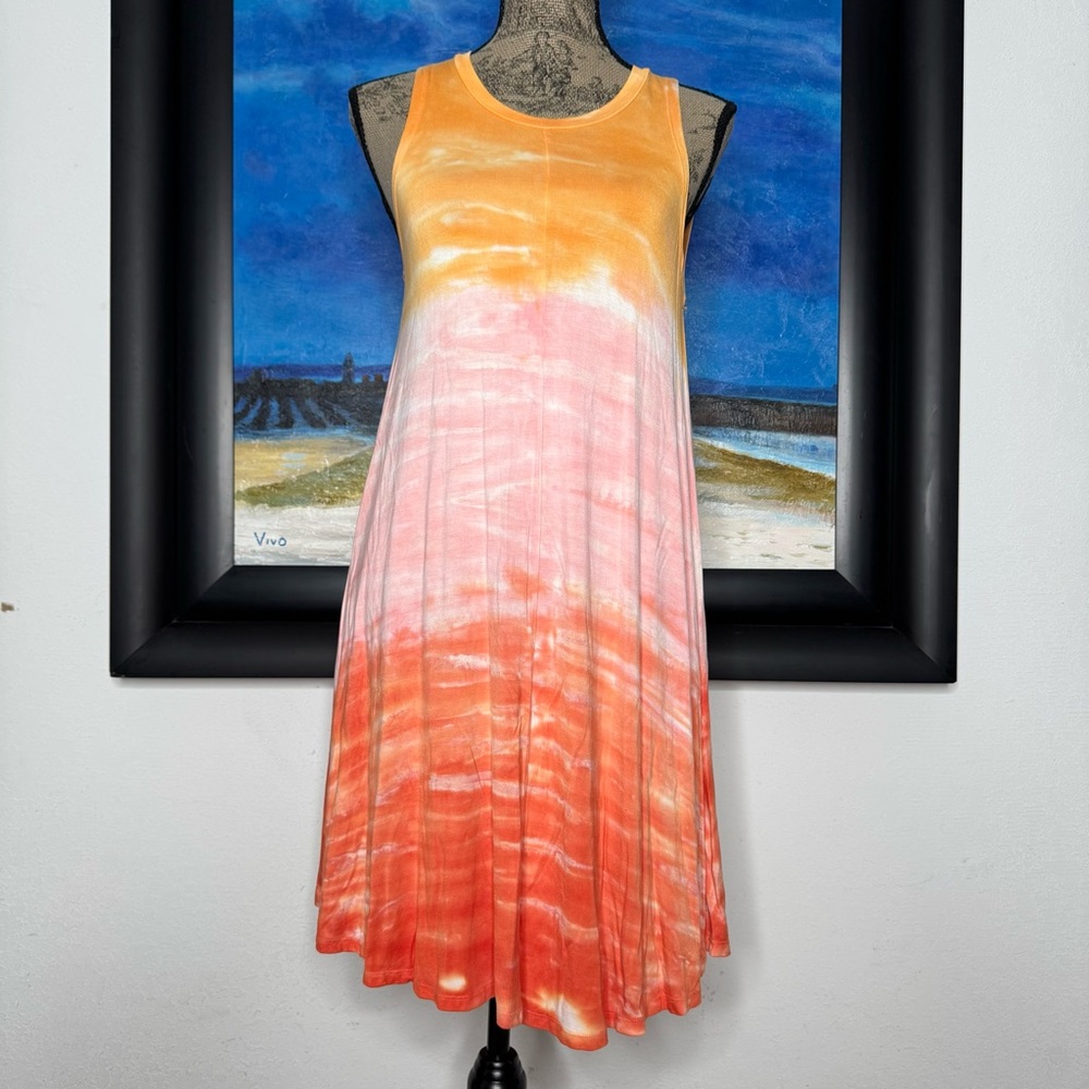 Cupio Petite Orange and Pink Ombre Tie-dye Coverup Dress